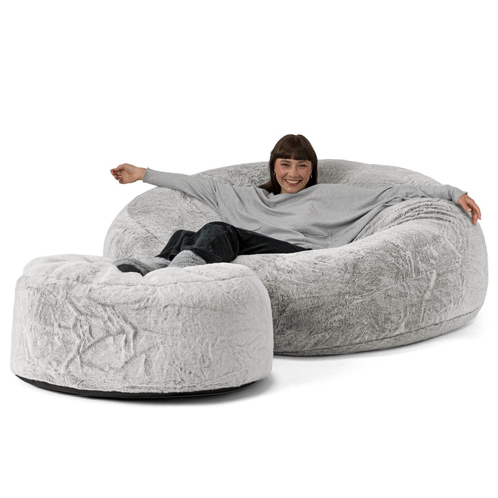 Canapé Pouf Géant Grande Mammouth - Fausse Fourrure Lapin Gris clair 02