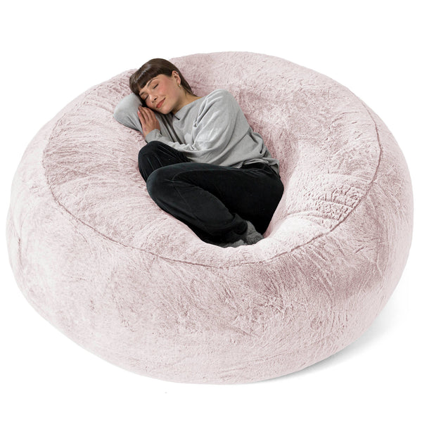 Canapé Pouf Géant Grande Mammouth - Fausse Fourrure Lapin Rose Pastel 01