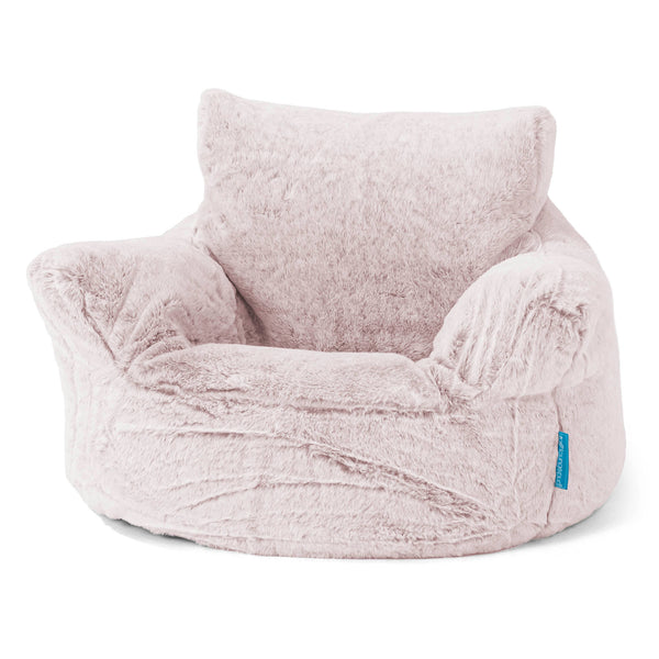 Fauteuil Pouf Bambin 1-3 ans - Fausse Fourrure Lapin Rose Pastel 01