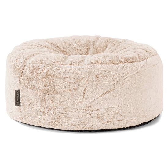 Pouf Design Rond - Fausse Fourrure Lapin Blanc 01