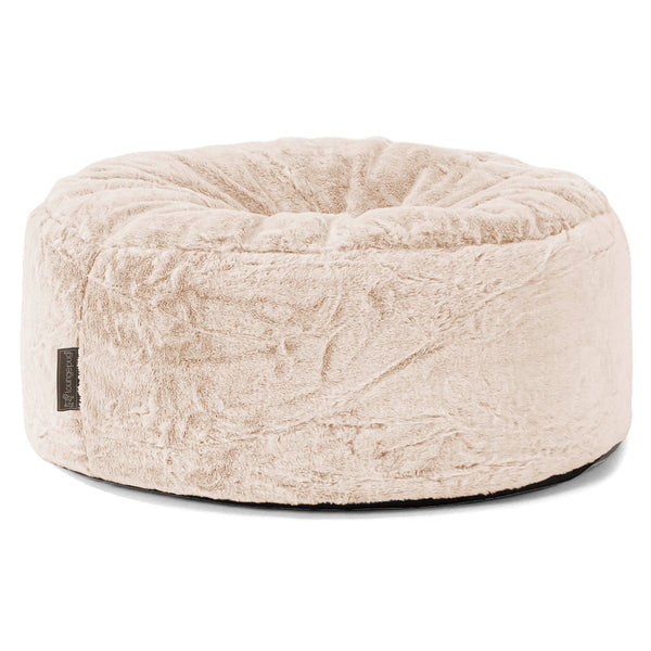 Pouf Design Rond - Fausse Fourrure Lapin Blanc 01