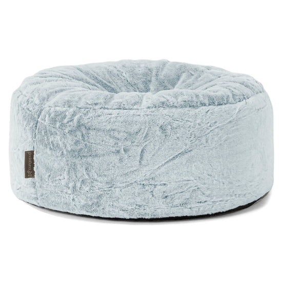 Pouf Design Rond - Fausse Fourrure Lapin Bleu Pastel 01
