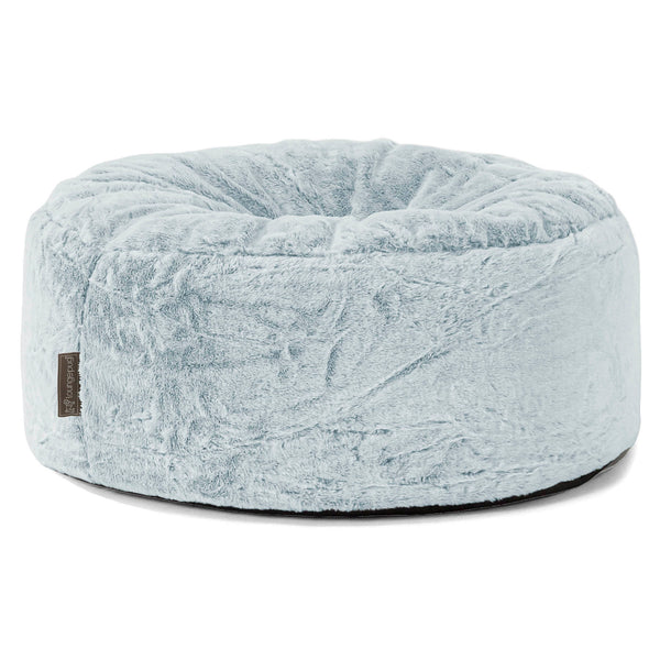 Pouf Design Rond - Fausse Fourrure Lapin Bleu Pastel 01