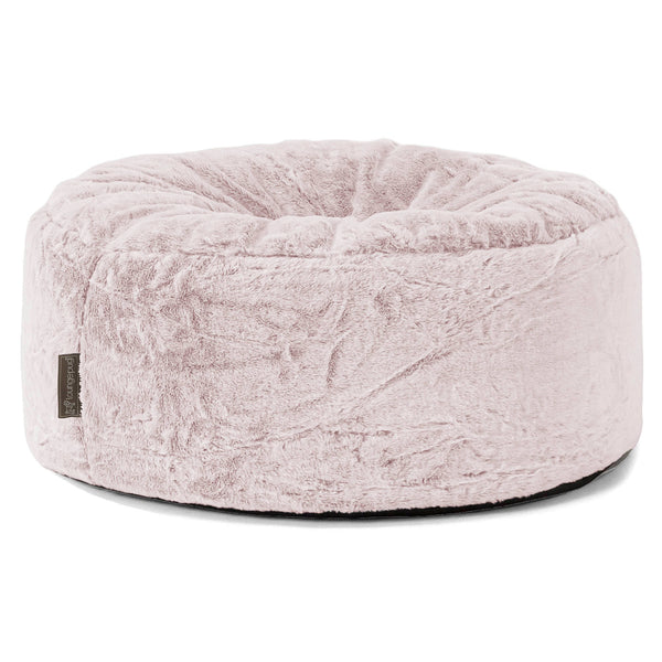 Pouf Design Rond - Fausse Fourrure Lapin Rose Pastel 01