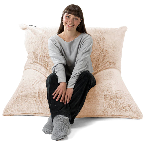 Pouf Géant XXL - Fausse Fourrure Lapin Blanc 01