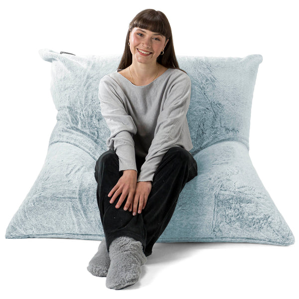 Pouf Géant XXL - Fausse Fourrure Lapin Bleu Pastel 01