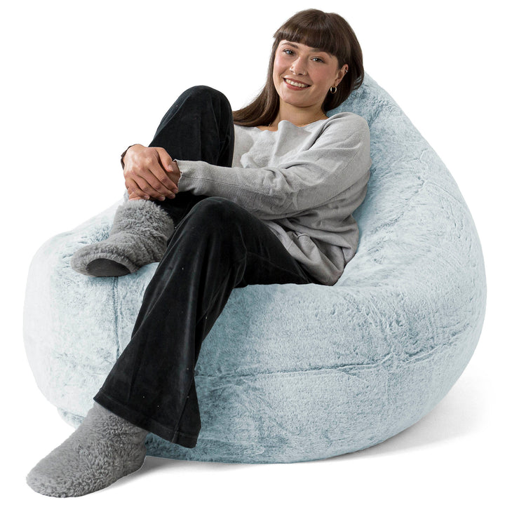 Pouf Géant XXL - Fausse Fourrure Lapin Bleu Pastel 02