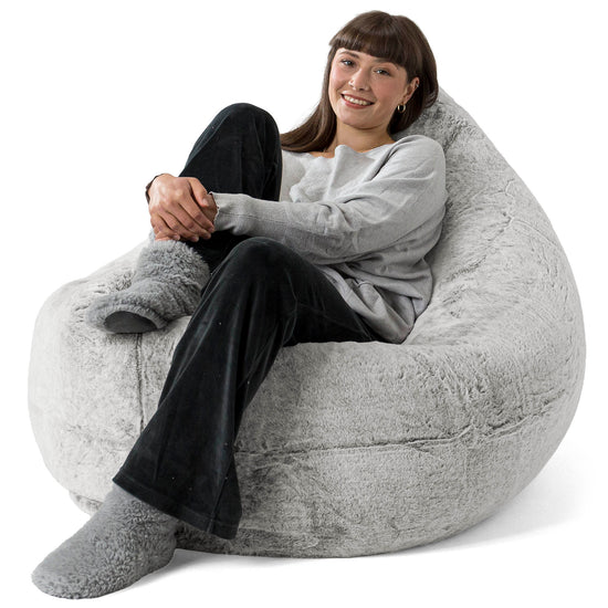 Pouf Géant XXL - Fausse Fourrure Lapin Gris clair 02