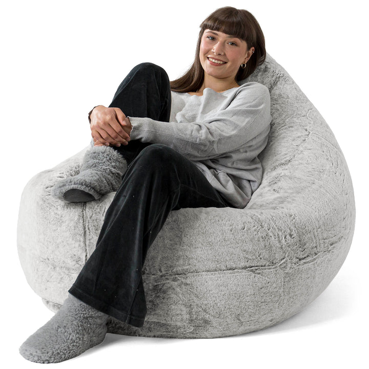 Pouf Géant XXL - Fausse Fourrure Lapin Gris clair 02