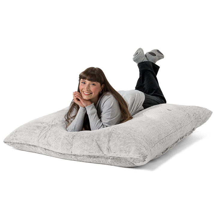 Pouf Géant XXL - Fausse Fourrure Lapin Gris clair 03