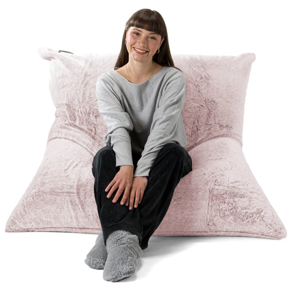 Pouf Géant XXL - Fausse Fourrure Lapin Rose Pastel 01