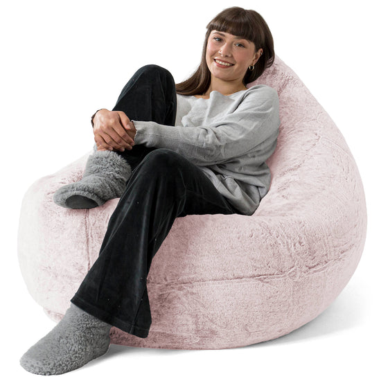 Pouf Géant XXL - Fausse Fourrure Lapin Rose Pastel 02