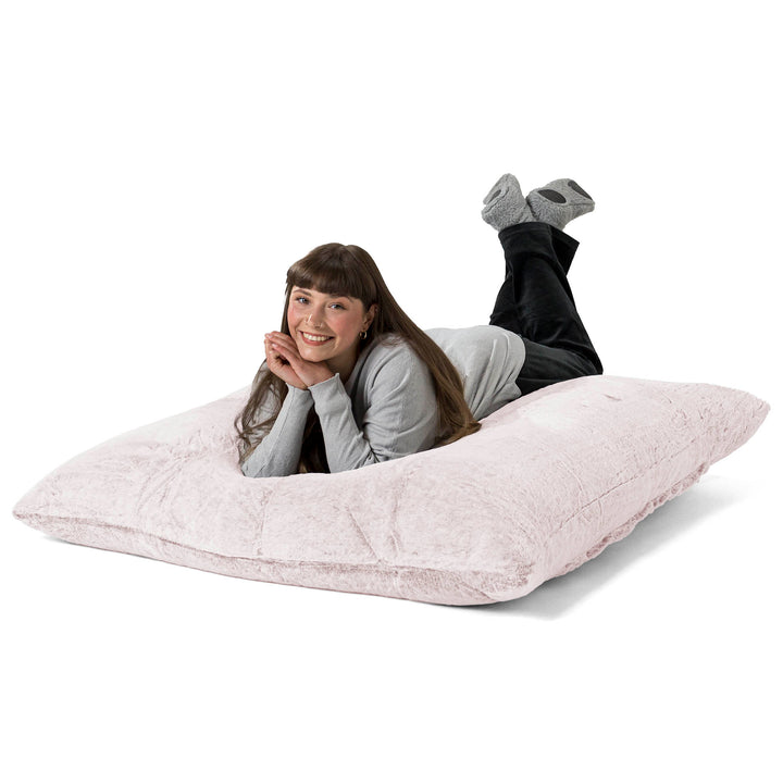 Pouf Géant XXL - Fausse Fourrure Lapin Rose Pastel 03