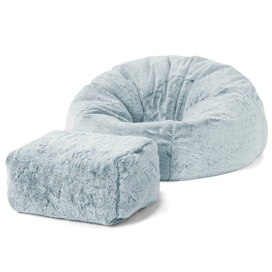 Pouf Poire Classique - Fausse Fourrure Lapin Bleu Pastel 02