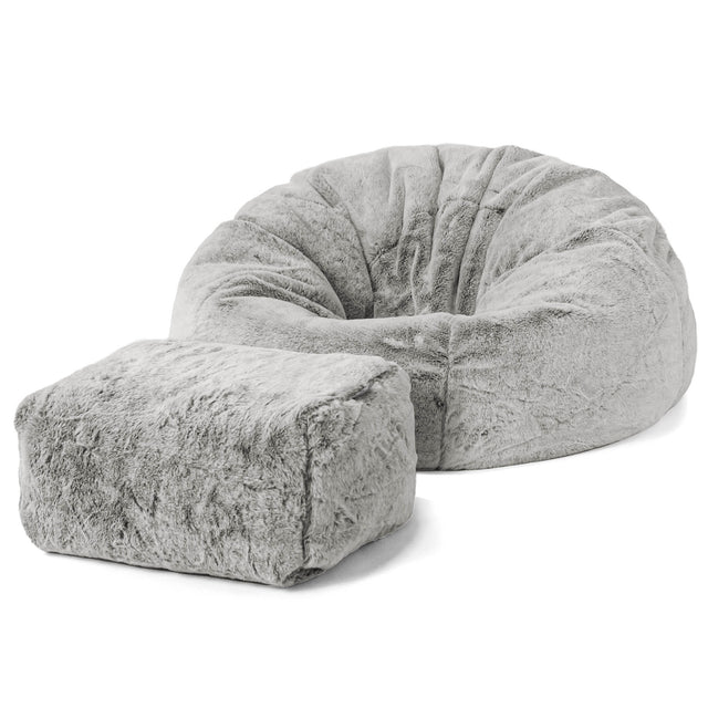 Pouf Poire Classique - Fausse Fourrure Lapin Gris clair 02