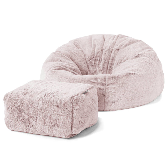 Pouf Poire Classique - Fausse Fourrure Lapin Rose Pastel 02