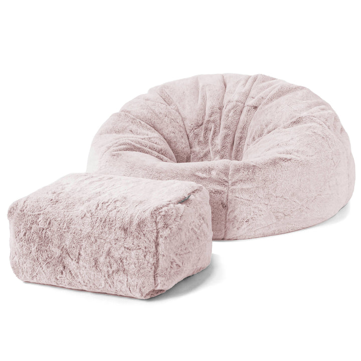 Pouf Poire Classique - Fausse Fourrure Lapin Rose Pastel 02