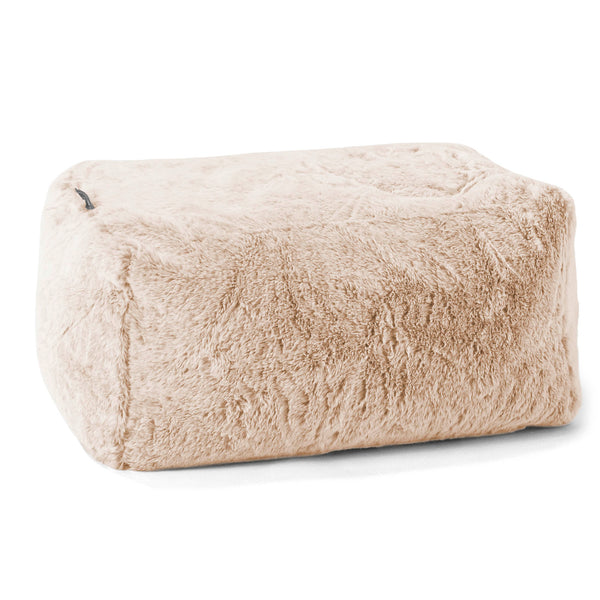 Pouf Repose Pied - Fausse Fourrure Lapin Blanc 01
