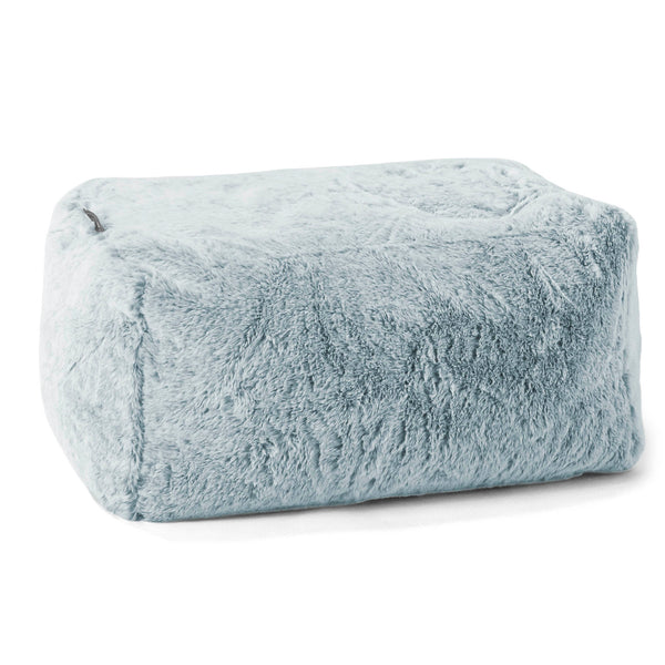 Pouf Repose Pied - Fausse Fourrure Lapin Bleu Pastel 01