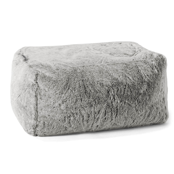 Pouf Repose Pied - Fausse Fourrure Lapin Gris clair 01