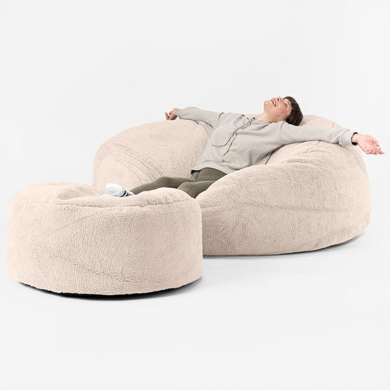 Canapé Pouf Géant Grande Mammouth - Fausse Fourrure Nounours Crème 02