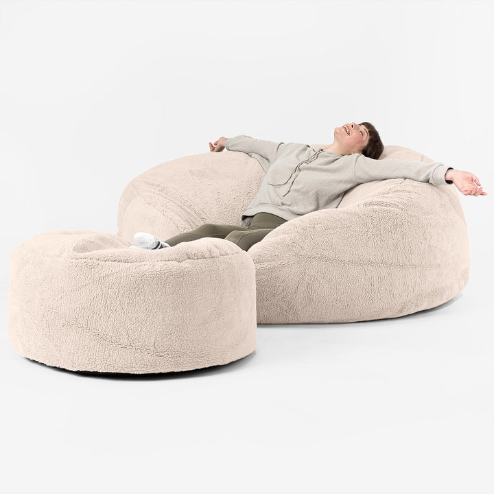 Canapé Pouf Géant Grande Mammouth - Fausse Fourrure Nounours Crème 02