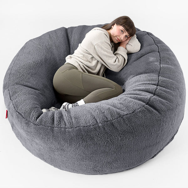 Canapé Pouf Géant Grande Mammouth - Fausse Fourrure Nounours Gris Foncé 01