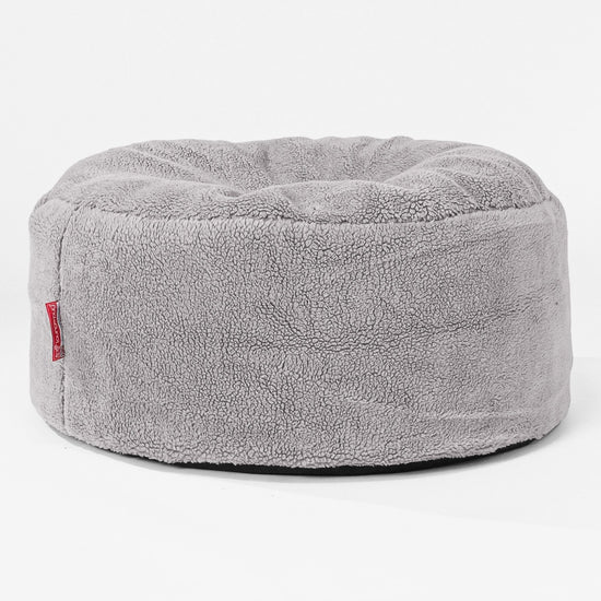 Pouf Design Rond - Fausse Fourrure Nounours Gris moyen 01