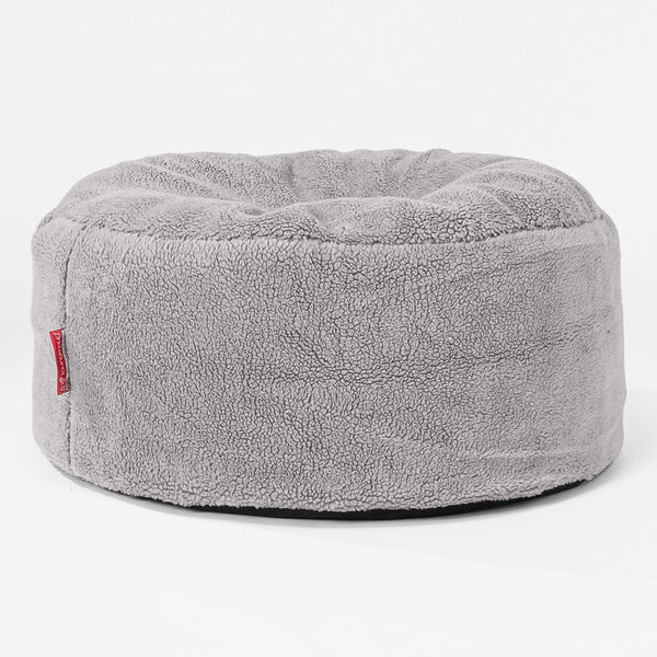 Pouf Design Rond - Fausse Fourrure Nounours Gris moyen 01