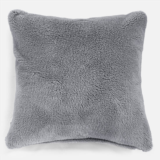 Grand Coussin 70 x 70cm - Fausse Fourrure Nounours Gris Foncé 01