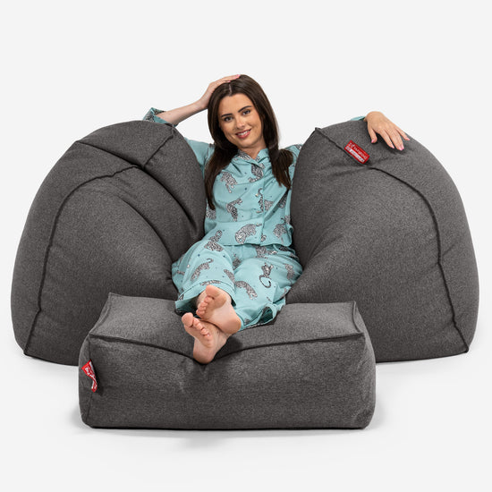 Pouf Fauteuil Design - Côtelé Gris Acier 3756