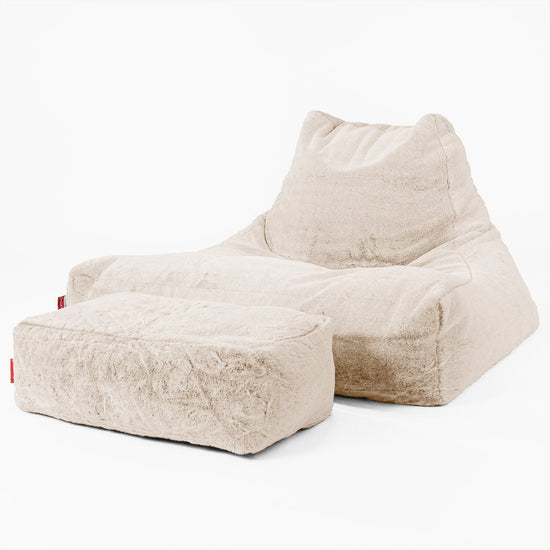 Gros Pouf Fauteuil Relax - Fausse Fourrure Lapin Blanc 02
