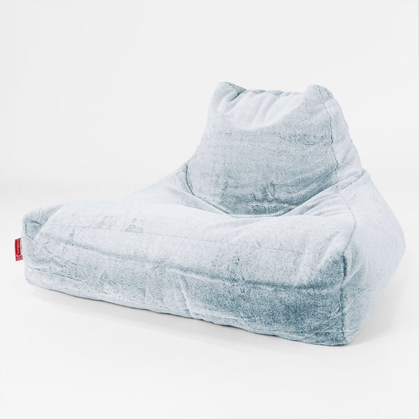 Gros Pouf Fauteuil Relax - Fausse Fourrure Lapin Bleu Pastel 01