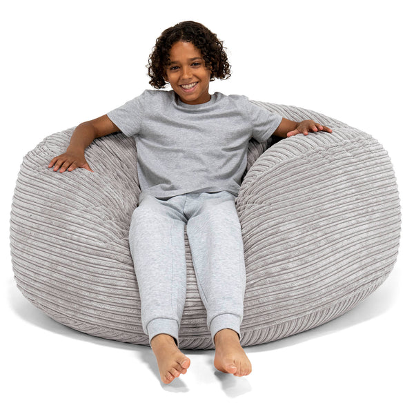 Pouf Ultra Confort pour Enfants 6-14 ans - Côtelé Gris Argent 01
