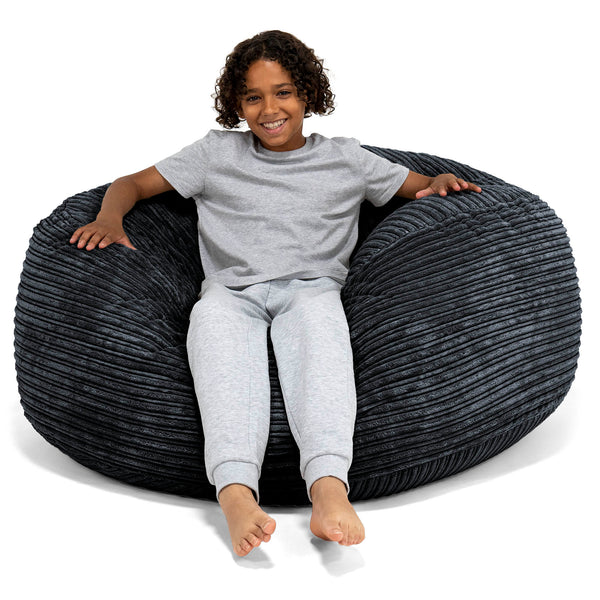 Pouf Ultra Confort pour Enfants 6-14 ans - Côtelé Noir 01
