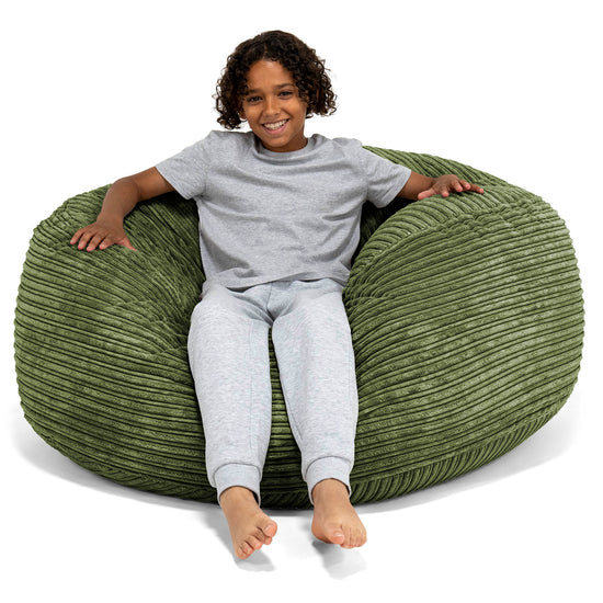 Pouf Ultra Confort pour Enfants 6-14 ans - Côtelé Vert Forêt 01