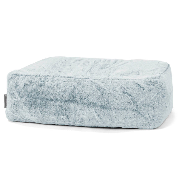 Gros Pouf Repose Pied - Fausse Fourrure Lapin Bleu Pastel 01