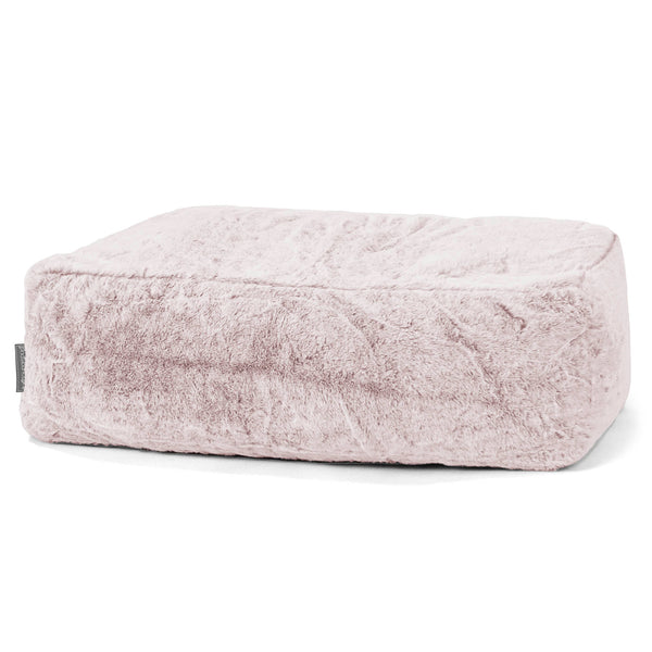 Gros Pouf Repose Pied - Fausse Fourrure Lapin Rose Pastel 01