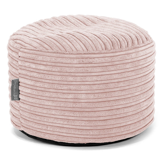 Petit Repose-pieds Rond - Côtelé Rose 01