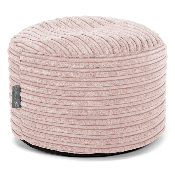 Petit Repose-pieds Rond - Côtelé Rose 01