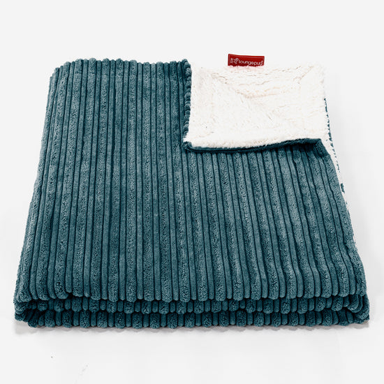 Plaid / Couverture Sherpa - Côtelé Bleu Canard 01