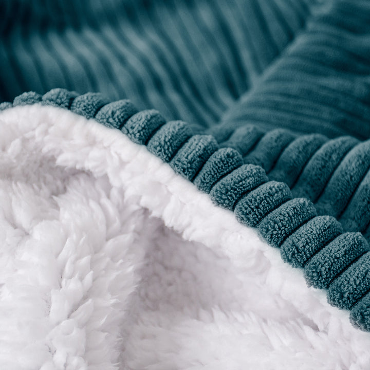 Plaid / Couverture Sherpa - Côtelé Bleu Canard 04