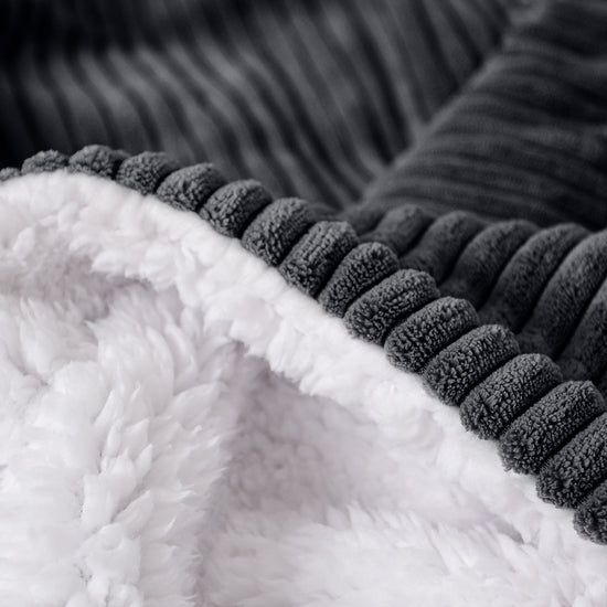 Plaid / Couverture Sherpa - Côtelé Noir 04
