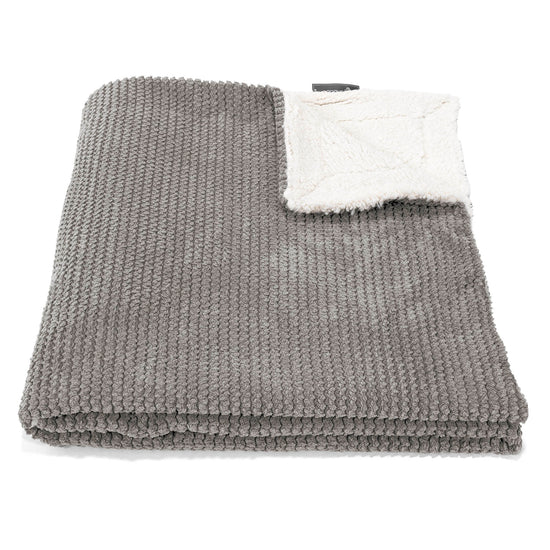 Plaid / Couverture Sherpa - Pompon Anthracite 01