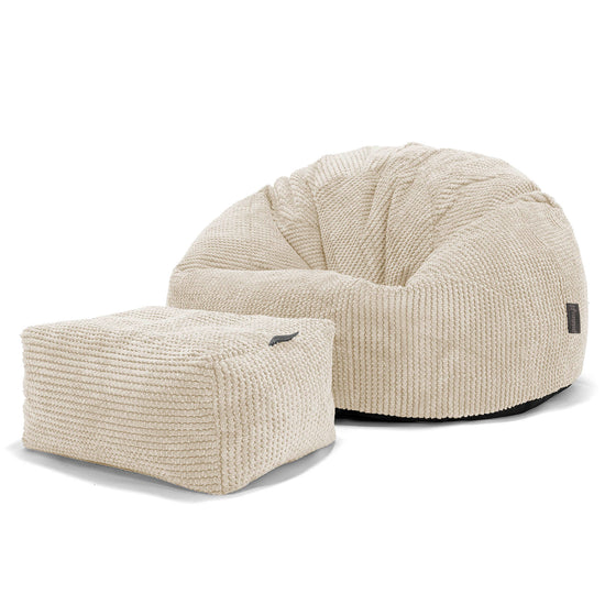Pouf Poire Classique - Pompon Crème 02