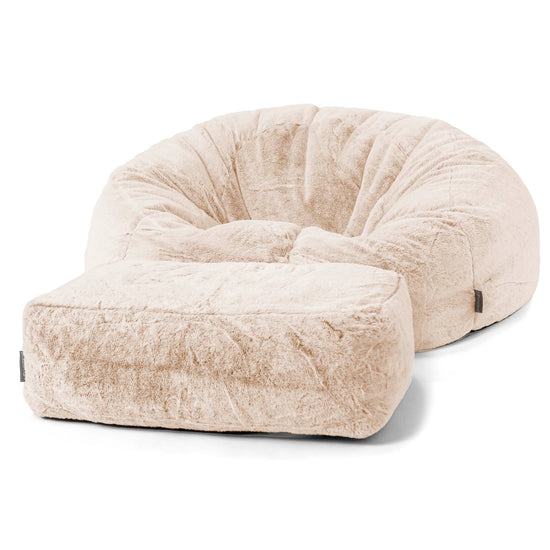 Pouf Canapé Classique - Fausse Fourrure Lapin Blanc 02