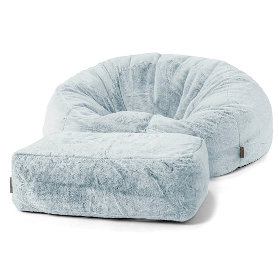 Pouf Canapé Classique - Fausse Fourrure Lapin Bleu Pastel 02
