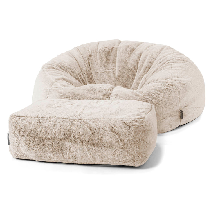 Pouf Canapé Classique - Fausse Fourrure Lapin Brun Doré 02