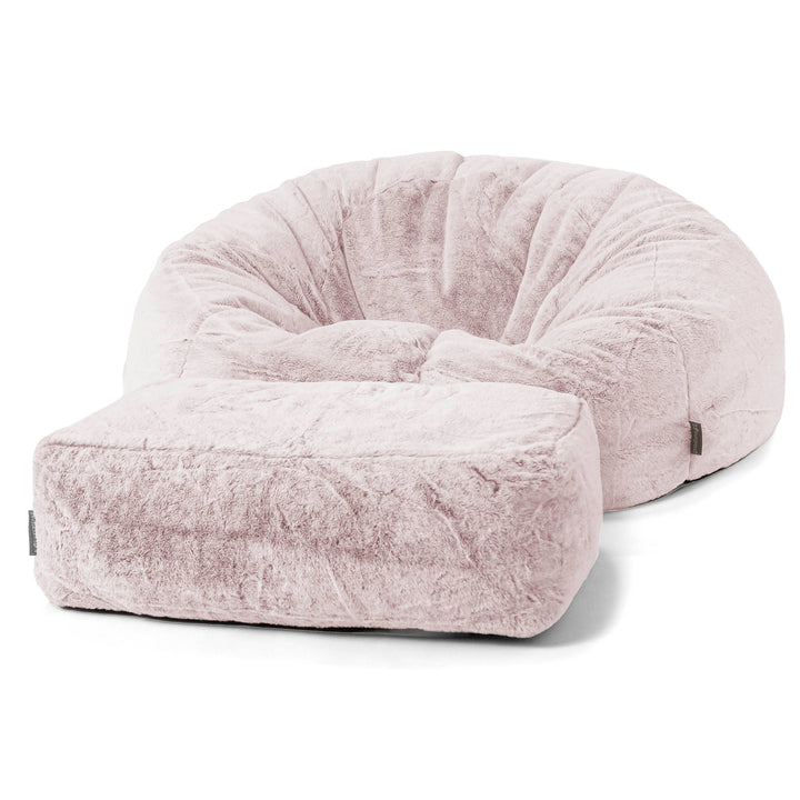 Pouf Canapé Classique - Fausse Fourrure Lapin Rose Pastel 02