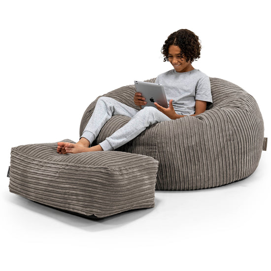Canapé Pouf pour Enfant 6-14 ans - Côtelé Anthracite 01